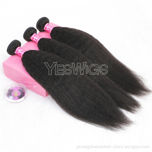 Natural Color Kinky Straight Malaysian Human Hair Young Girl Donor Extension Bundles Bulk Price Double Weft Hair Yaki Straight